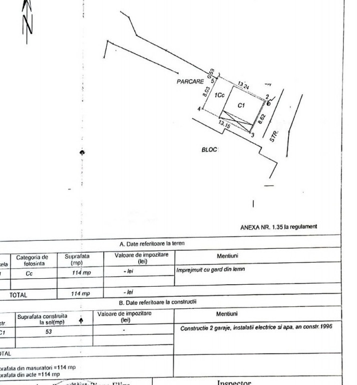 REPUBLICII - C-tin Brezeanu - teren 114 mp cu 2 garaje - 550