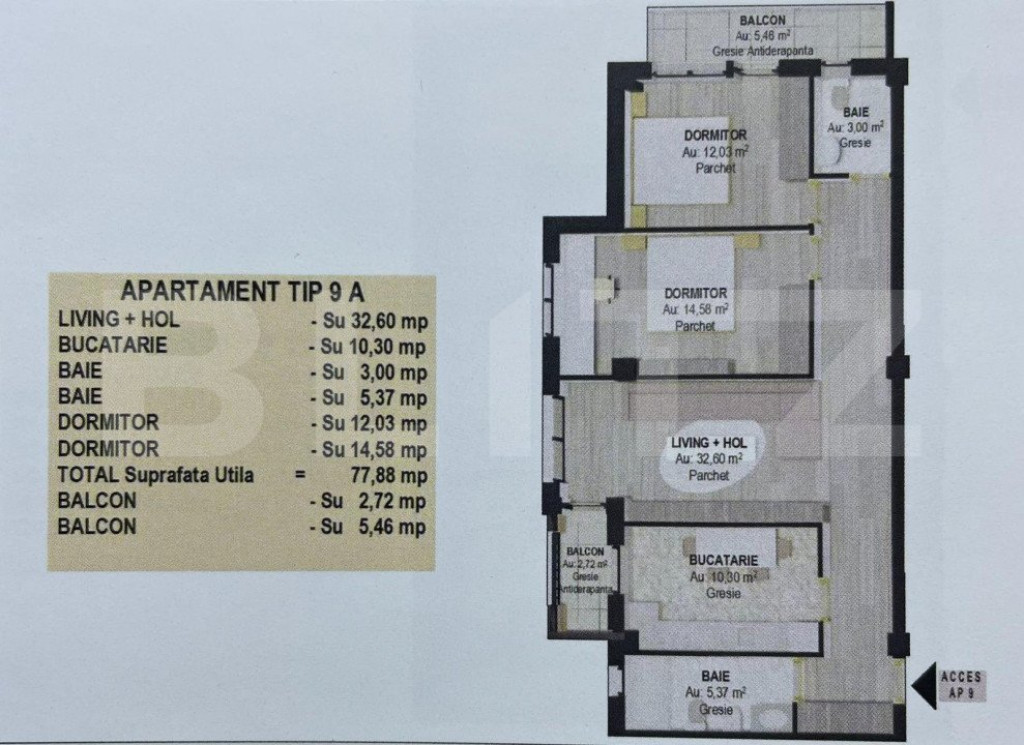Apartament 3 camere, 77.88 mp, semidecomandat, în Fălticen
