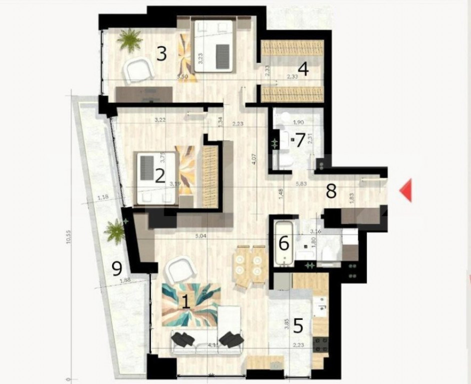 Apartament 3 camere, 90 mp, balcon, cartier Craiovei