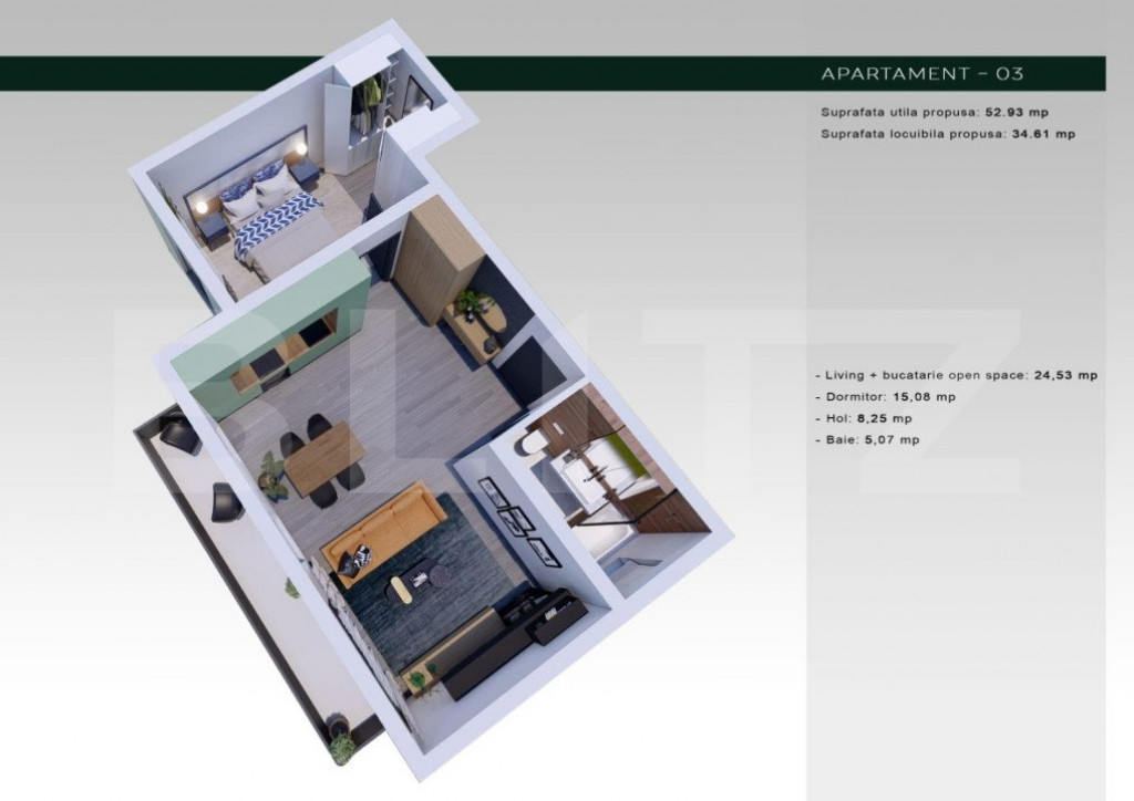 APARTAMENT 2 CAMERE 53MP CIARDA ROSIE