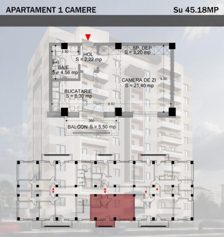 Garsoniera decomandata 45,18mp, cartier Rovine