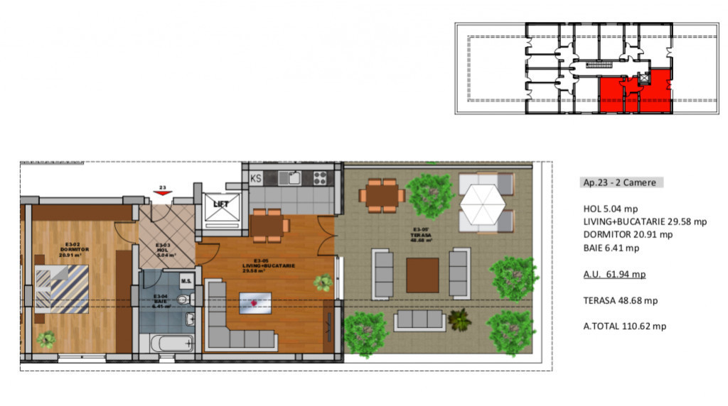 Apartament modern - Penthouse - 64 mp utili + 48 terasa - Mutare imedi