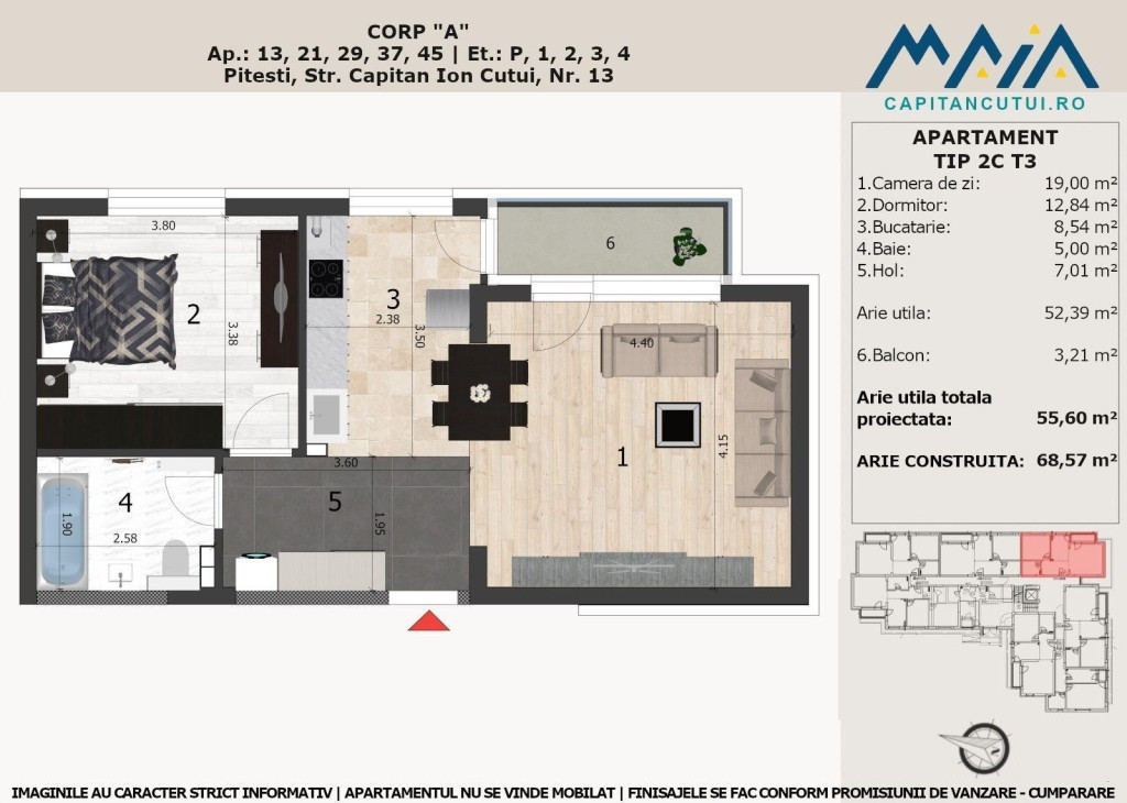 Apartament finisaje premium | 2 camere | Pitesti Nord | Cent