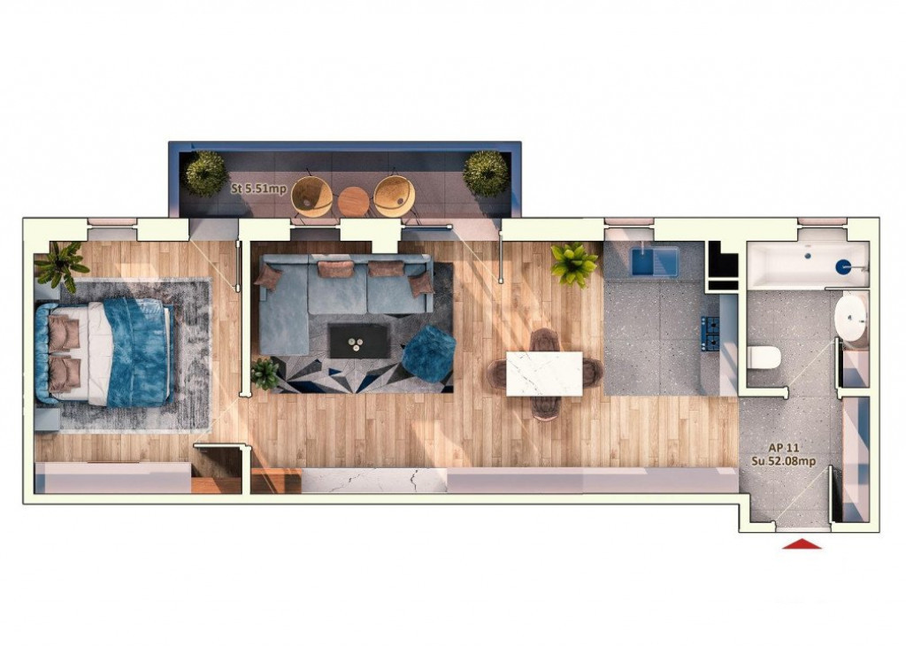 Apartament 2 camere, 52 mp, 6 mp balcon, parcare subterana