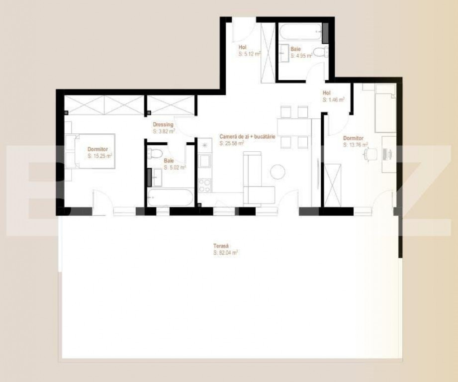 Apartament 3 camere decomandate, 74,96 mp + terasa 82,04 mp,