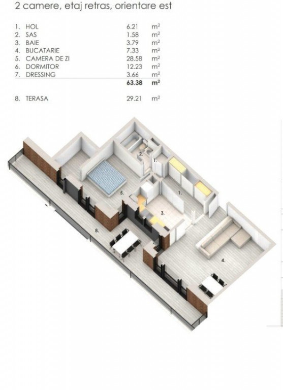 Apartament de 2 camere, 64mp, terasa 30mp, parcare, zona Som