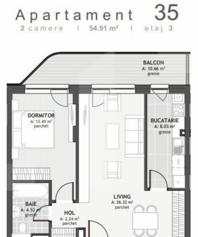 Bloc cu CF! Apartament cu 2 camere, 54.9mp, zona Centrala