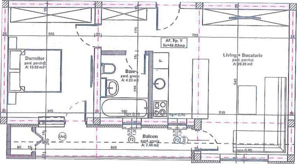 Apartament cu 2 camere, semifinisat, 46 mp, zona Apahida