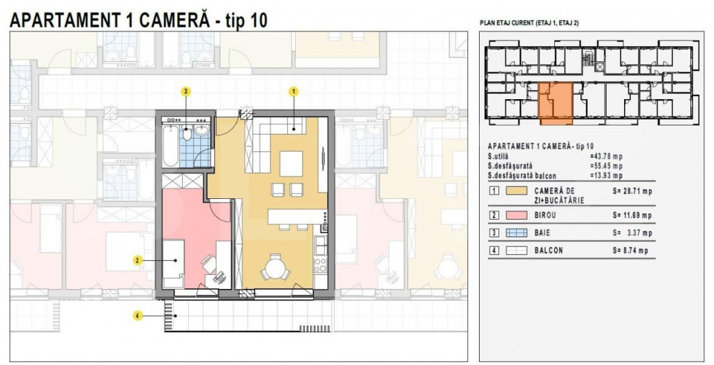 Apartament cu 1 camera, 44mp utili, bloc nou, Calea Moldovei