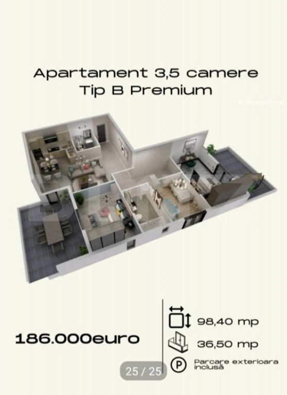 Penthouse de 4 camere decomandat 98.4 mp, terasa 36.5 mp Tor