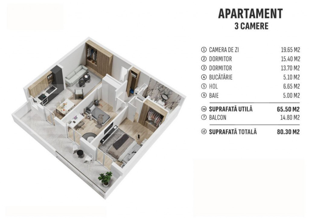 Apartament de 3 camere finisat, cartier rezidențial nou!