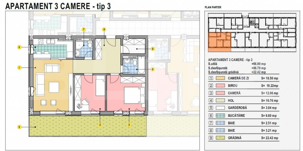 Apartament de 3 camere, 67mp utili, gradina 22mp, Calea Mold