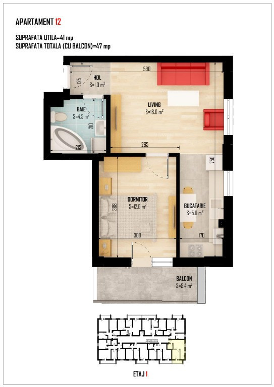 Apartament 2 camere tip studio - 55.000 Euro