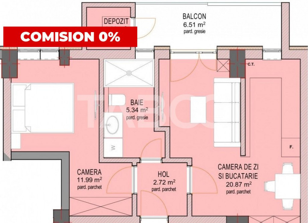 Apartament 43 mpu cu 2 camere etaj 3 cu lift zona Doamna Sta
