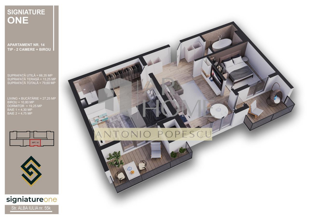 Apartament 2 camere plus birou, bloc nou, premium, in Ploie