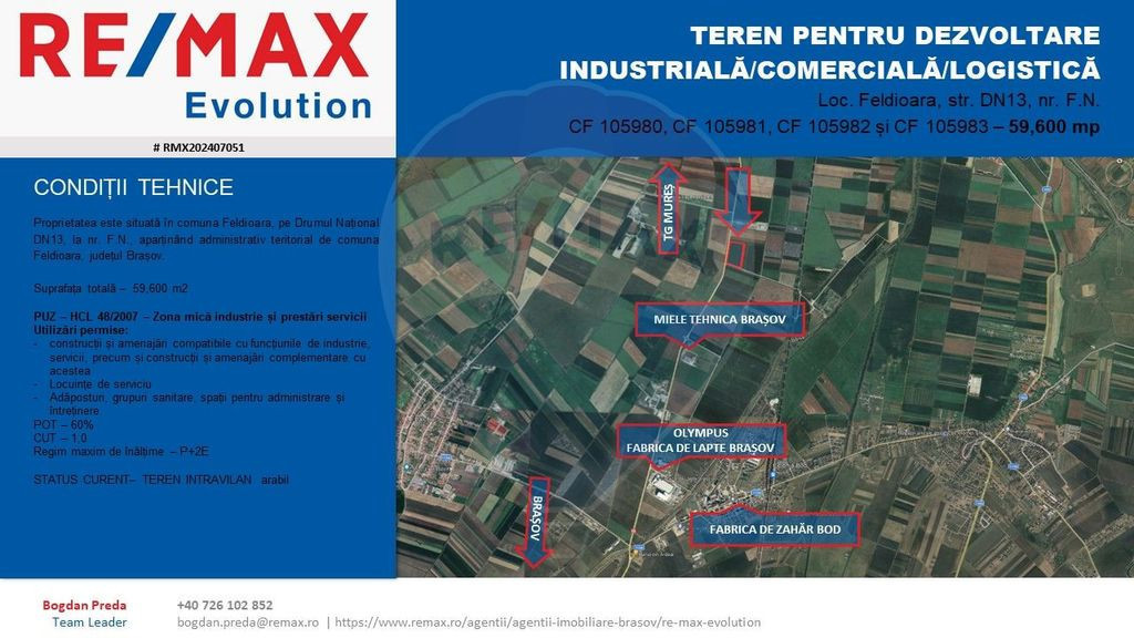 DE VÂNZARE| Teren industrial 59,600mp Feldioara / DN 13 ...