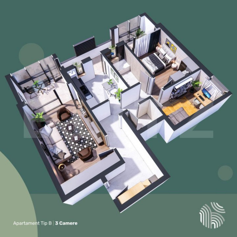 Apartament de 3 camere, decomandat, 83mp, etaj intermediar,