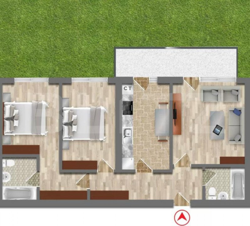 Apartament 3 camere cu terasă și grădină privată, parte