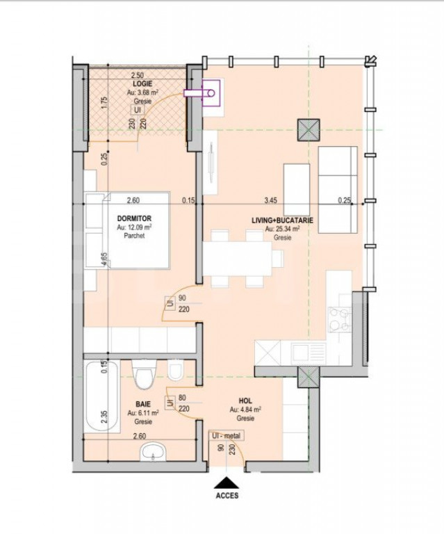 Apartament 2 camere, 52 mp utili, etaj intermediar, London R
