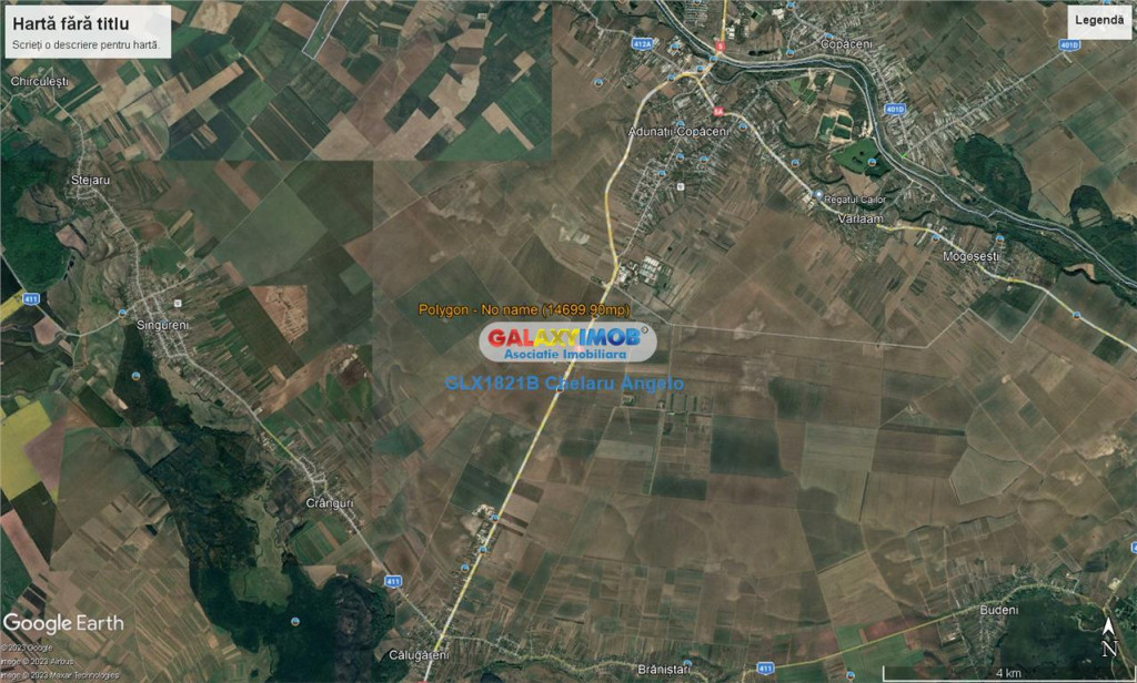 Adunatii Copaceni teren intravilan 14700 mp,deschidere 62m