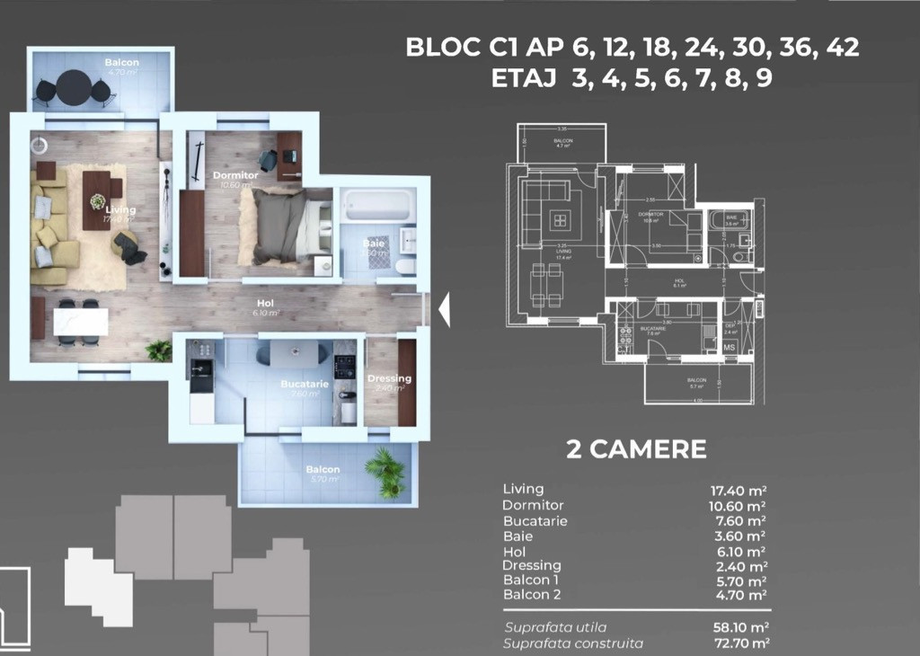 Apartament 2 Camere – Metrou Apărătorii Patriei