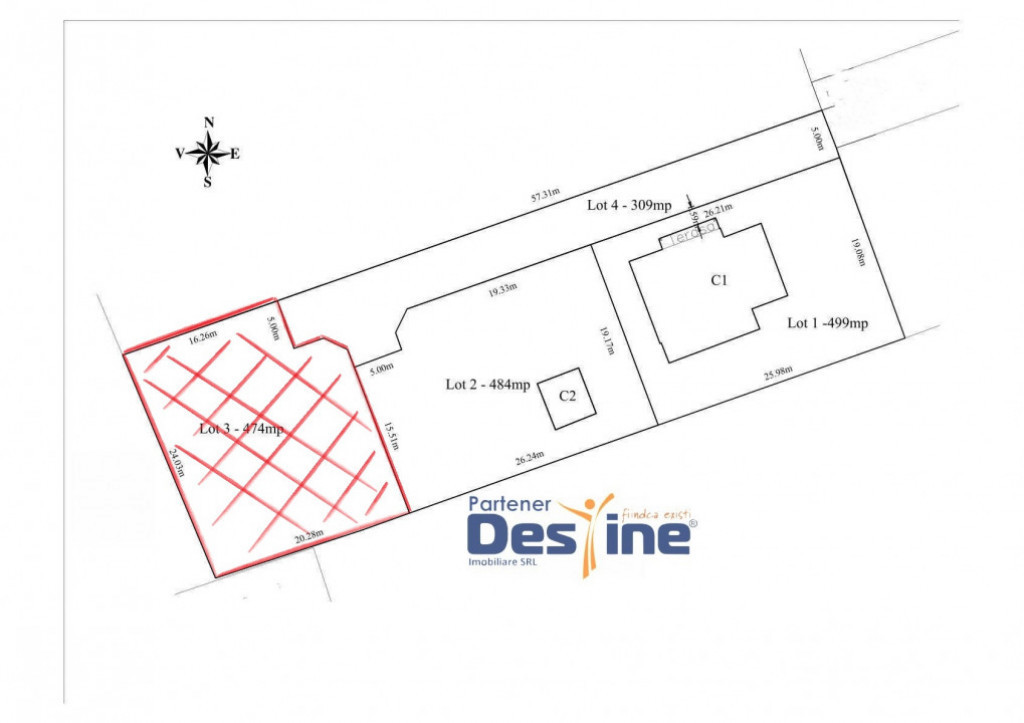 Teren în CENTRU MIROSLAVA 474 mp, deschidere 16mp, drum 5m