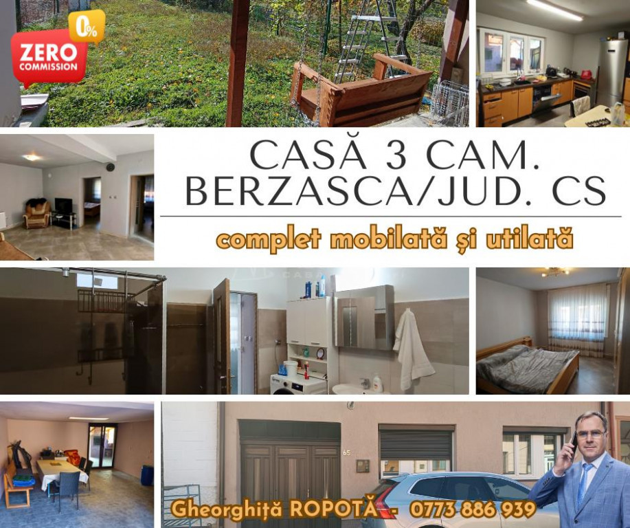 BERZASCA, CASA 3 cam.complet mobilata si utilata