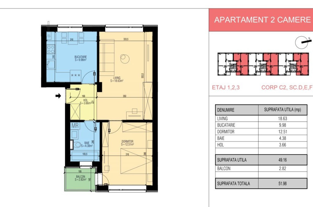 [Șoseaua Leordeni] Apartament 2 camere decomandat 52mp