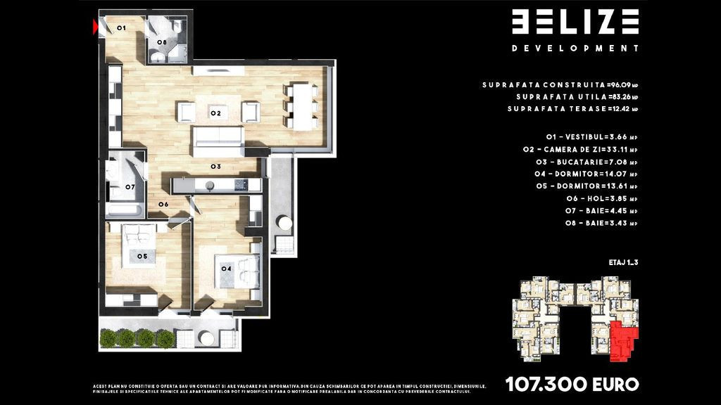 APARTAMENT 3 CAMERE 2 BALCOANE 83 MP