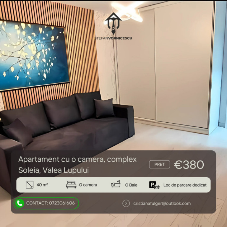 Închiriere Apartament Nou 1 Cameră | Soleia 8, Valea Lupul