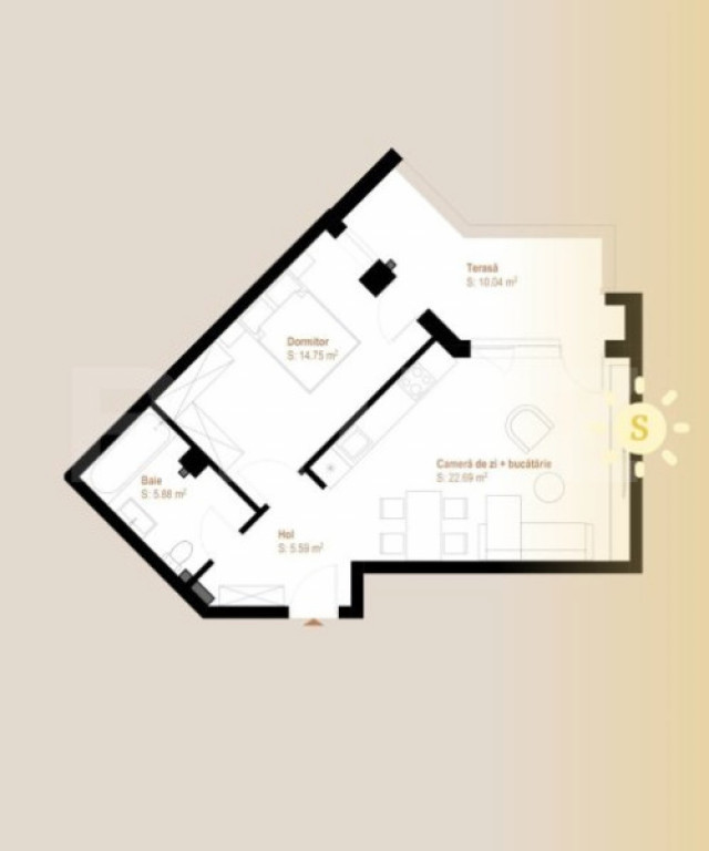 Apartament 2 camere, 49 mp + balcon 10 mp, Tva inclus, zona