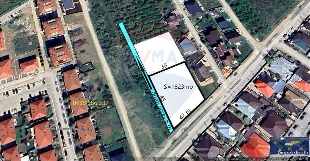 Teren intravilan Mogosoaia, 1823 mp, dubla deschidere 45+42m