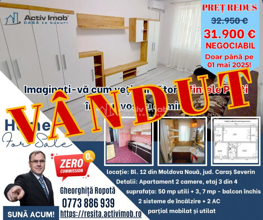 Moldova Noua, Apartament 2 Camere Semidecomandate