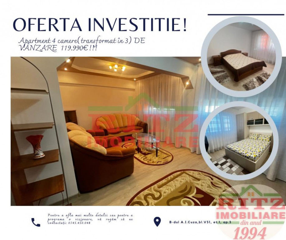 NOU!Ap.4 cam. decom.et.2 din 4 zona Zahana