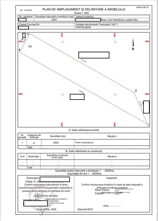 Pantelimon, teren 2500mp, D20ml, intravilan conform Noul PUG