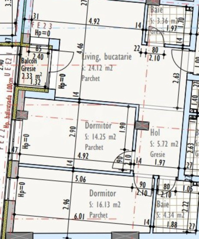 Apartament cu 3 camere, 2 bai, 67,85 mp, semifinisat, TVA in
