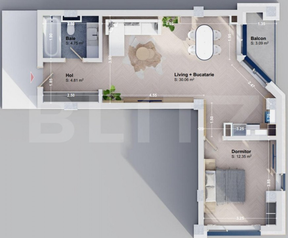 Apartament de lux cu 2 camere, 55,06 mp, zona Rediu