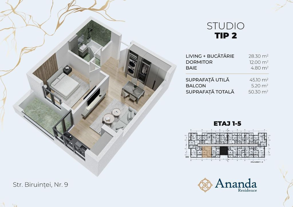 Studio spatios, ideal investitie, direct dezvoltator