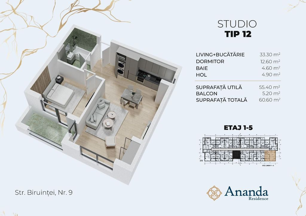 Studio foarte spatios, ideal locuința, direct dezvoltator