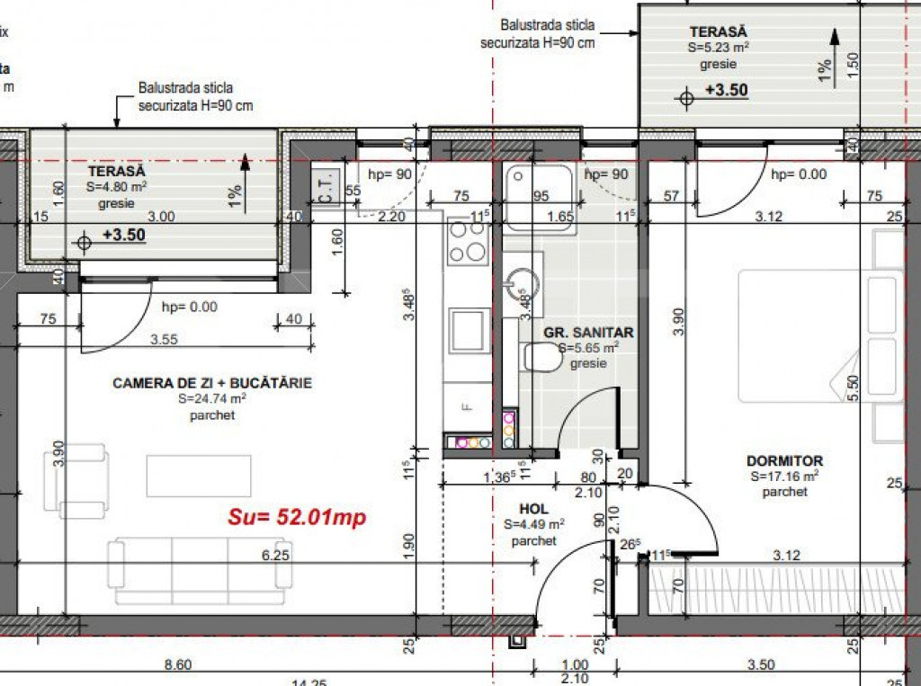Apartament de 3 camere, 58 mp, etaj intermediar, balcon, par