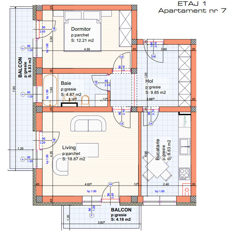 Apartament 2 camere, et.1, 2 balcoane, decomandat, direct DEZVOLTATOR