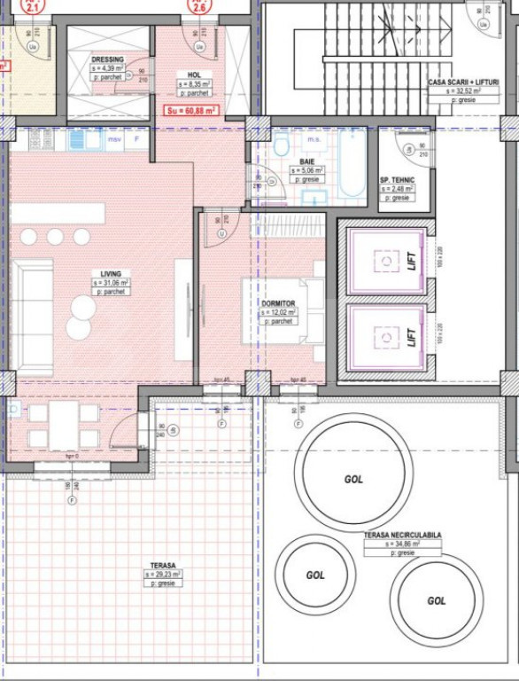Apartament 3 camere, 61 mp, cu terasa de 30 mp, plata la dez
