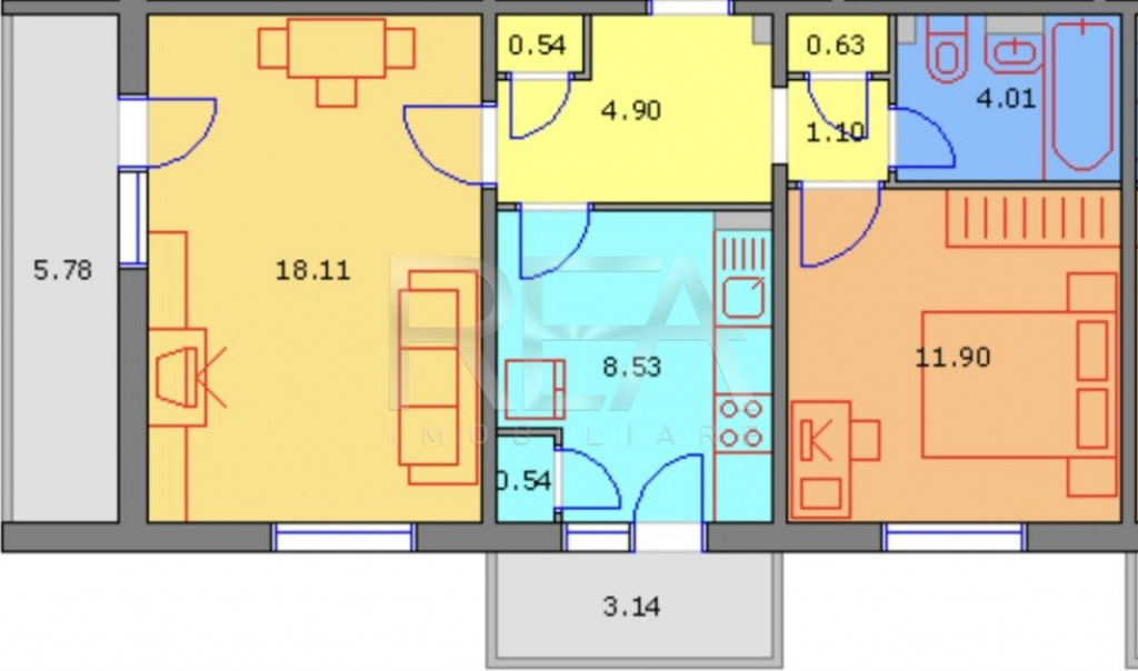 2 camere 4/4 , Piata Gorjului-59mp-bloc Tip P.