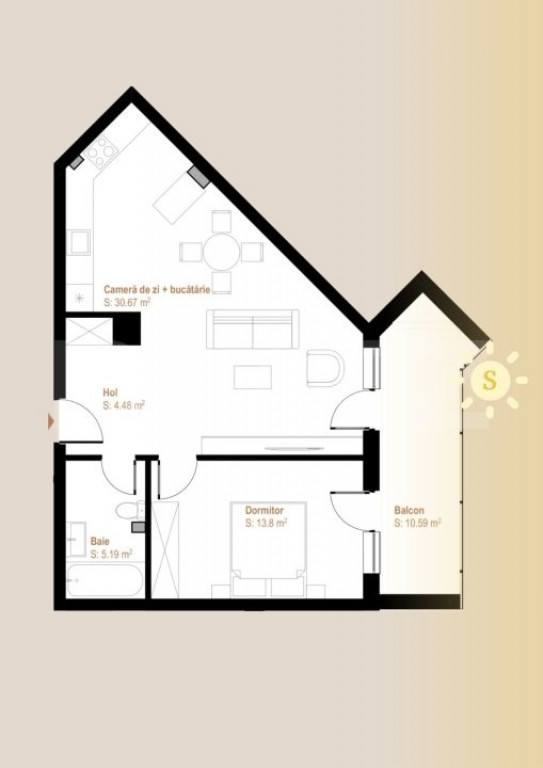 Apartament 2 camere, 54mp + balcon 10 mp, Tva inclus zona Vi
