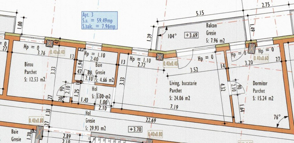 Apartamente cu 3 camere 59.49 mp, zona Marasti