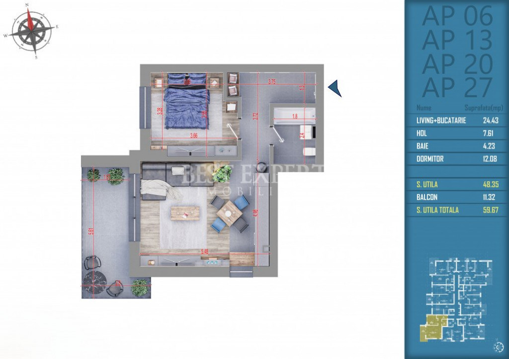 Apartament 2 Camere Incalzire Pardoseala -Finalizat