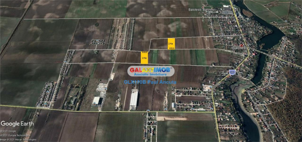 Teren Balotesti str Fantanii cu str Bisericii 1 Ha cu acces