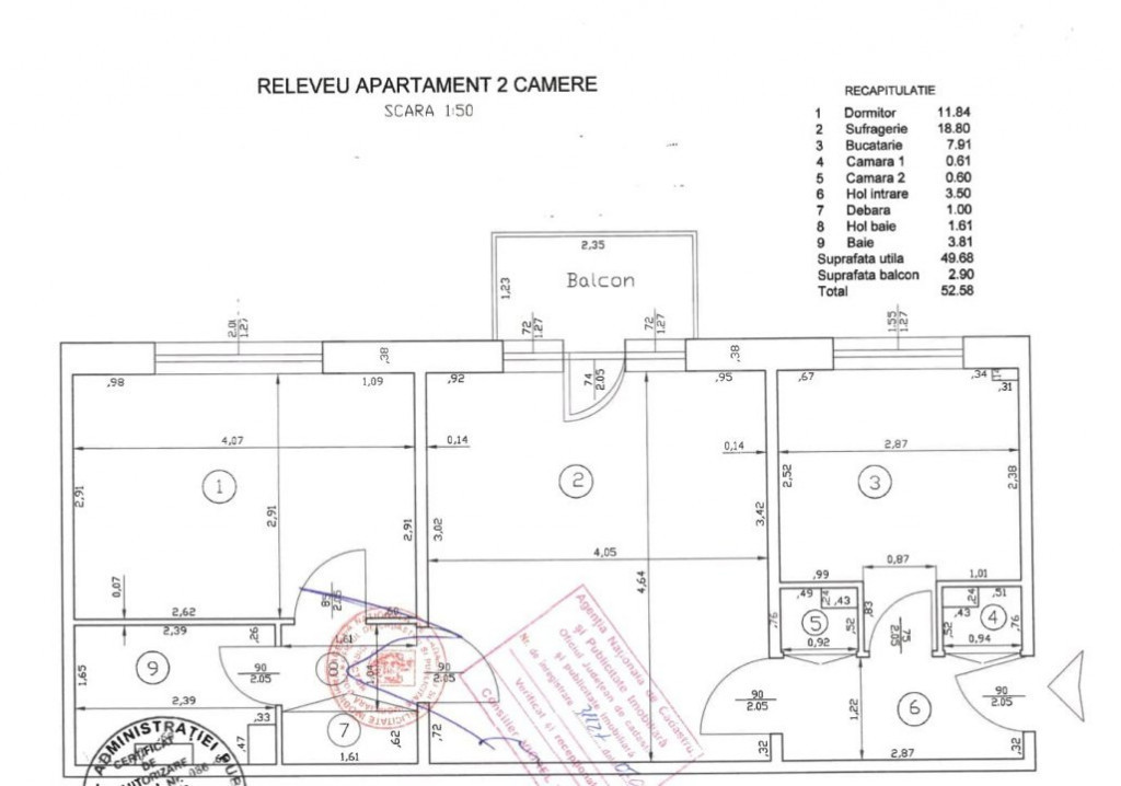Apartament de vanzare cu 2 camere, 49 mp, zona Rovine