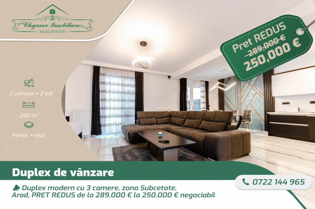 Duplex modern cu 3 camere, zona Subcetate, Arad