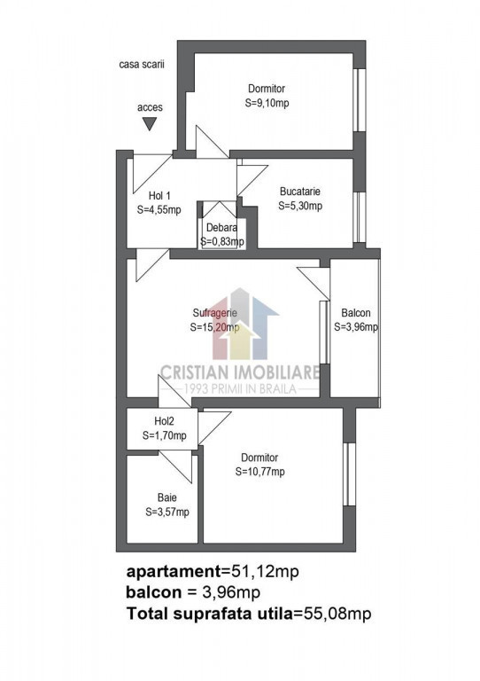 Apartament 3 cam Etaj 3 Scolilor Confort 1